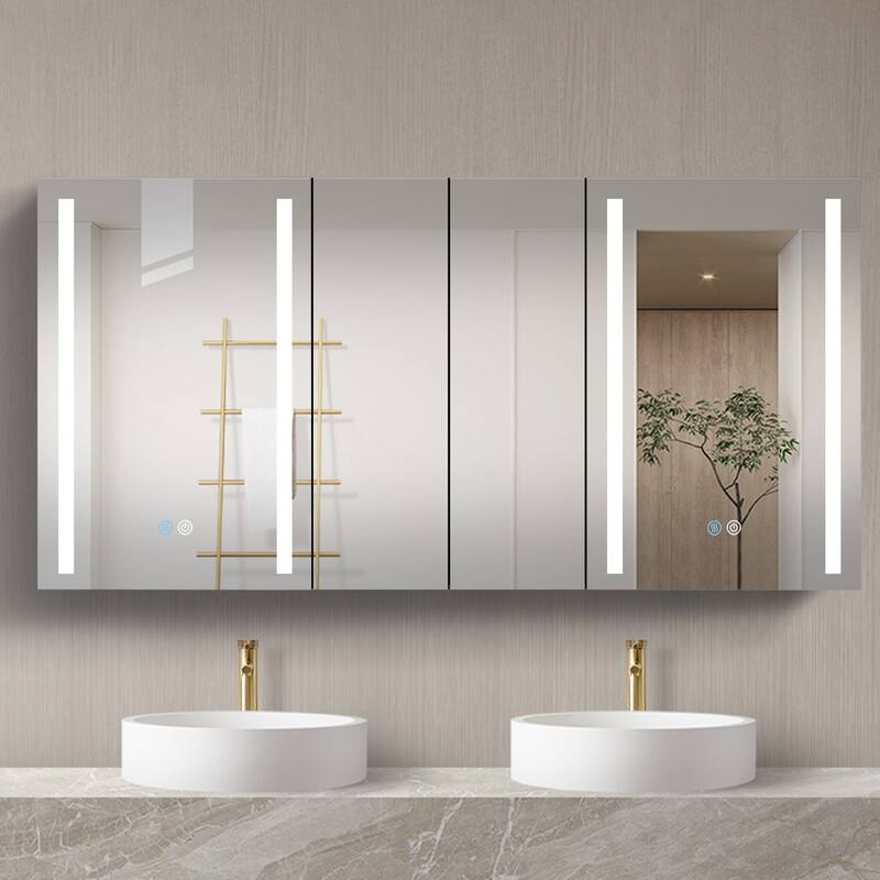60 in.W x 30 in. H Aluminum Surface Mounted LED Medicine Cabinet with Doors and Mirror Defogging - 60'' X 30''