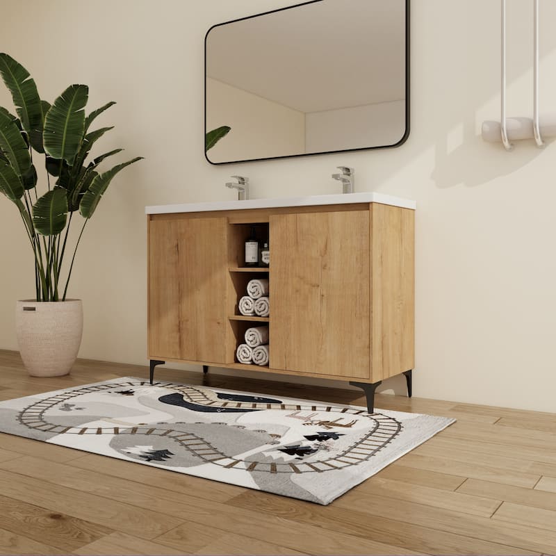 Malwee 48" FreeStanding Bathroom Vanity, Floor Stand Bathroom Vanity with Resin Sink,Soft Close Door,Adjustable Shelf