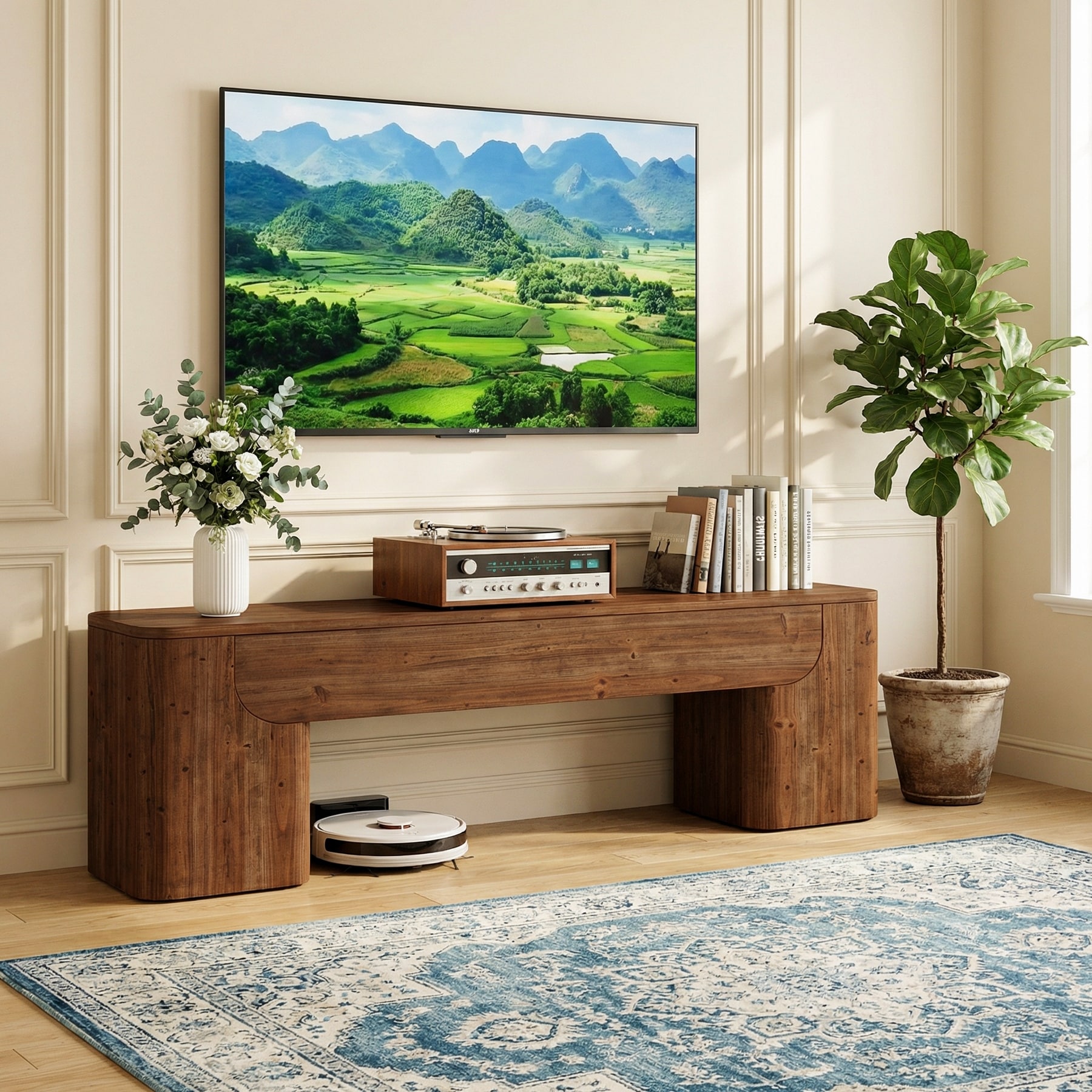 Solid Wood TV Stand, 59" Rustic Heavy Duty Media TV Console