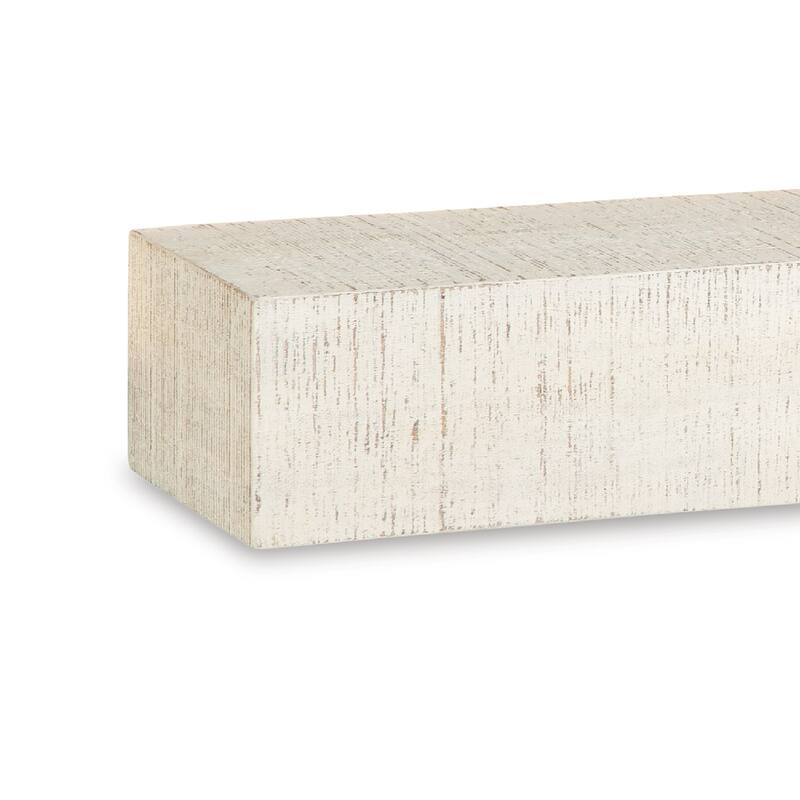 Novo Accent Wall Shelf, 38 Inch White Solid Wood, Saw Wood Texture