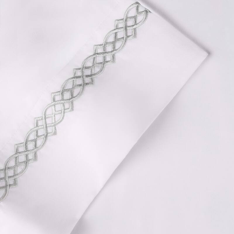 Superior Egyptian Cotton Embroidered Scroll 4 Piece Sheet Set