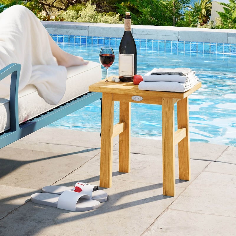 Costway 18" Teak Shower Bench Waterproof Spa Bath Stool for Shaving - See Details