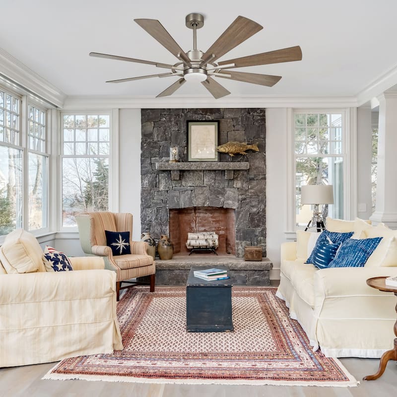 60-inch Farmhouse Nickel 8-Blade Windmill Ceiling Fan with Light and Remote