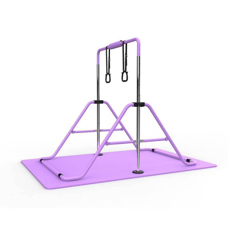 Gymnastics Bar for Kids, Gymnastics Horizontal Bar with Adjustable Height Foldable Training Bar with Mat for Home Practice