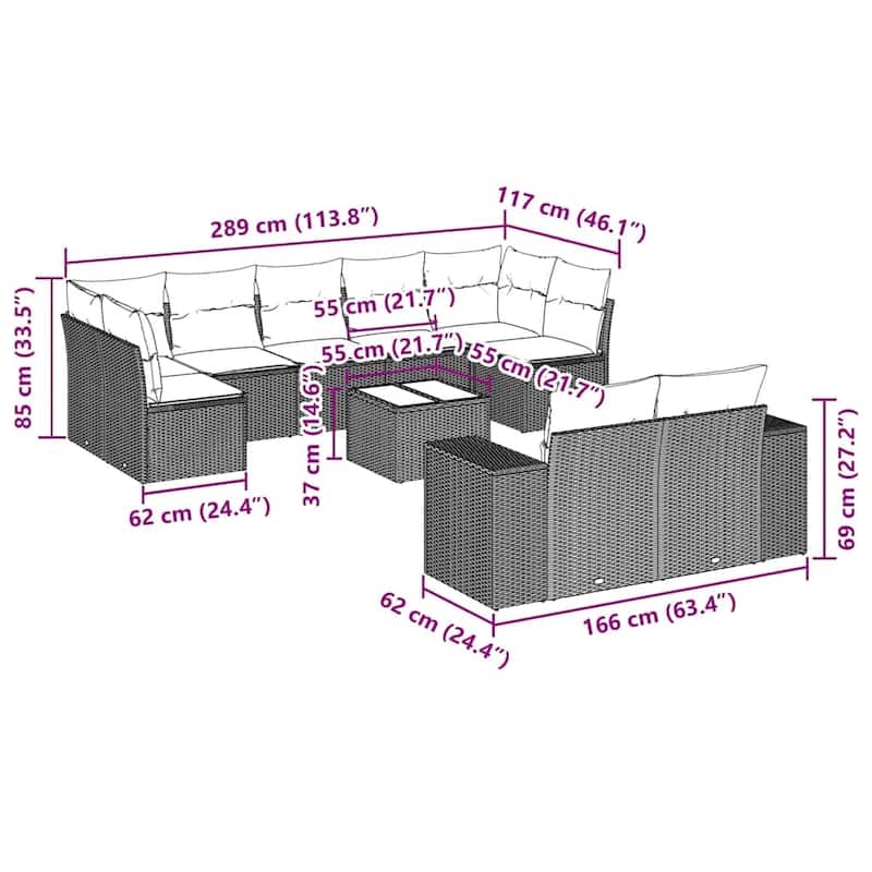 vidaXL Garden Sofa Set Black, Cream White - 113.8 x 65.4 x 33.5