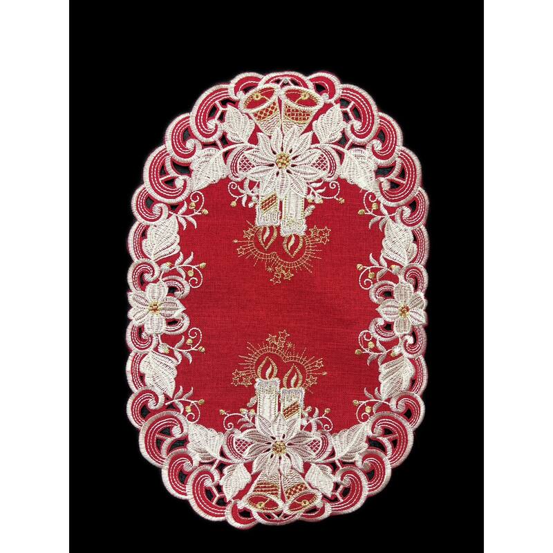 Poinsettia Embroidered Cutwork Placemat, 12 by 17 inch