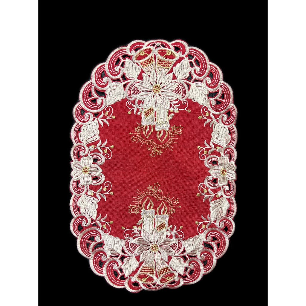 Poinsettia Embroidered Cutwork Placemat, 12 by 17 inch