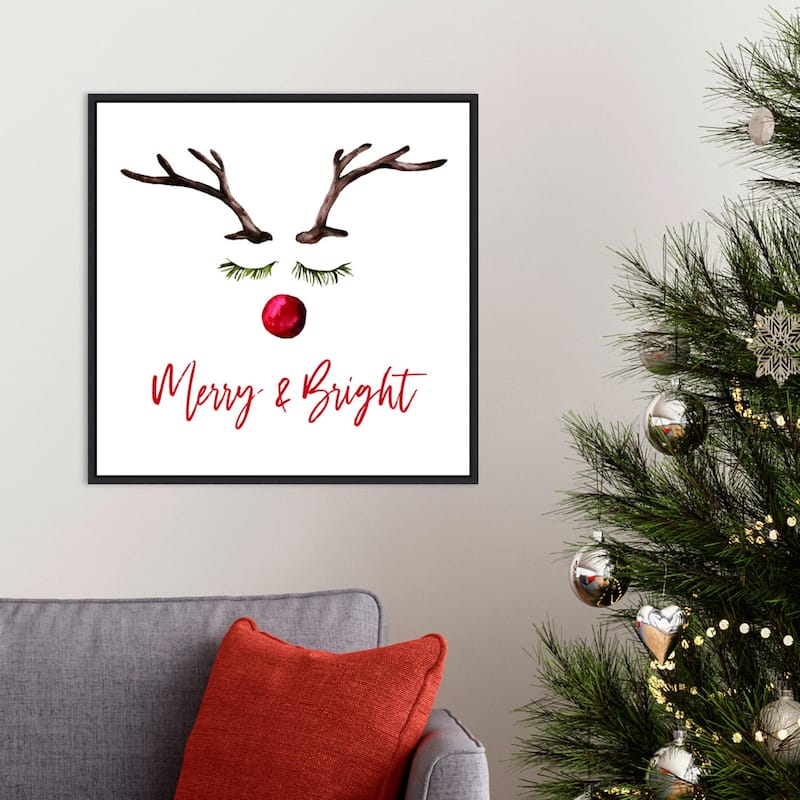 Reindeer Merry and Bright by Amanti Art Portfolio Framed Canvas Wall Art