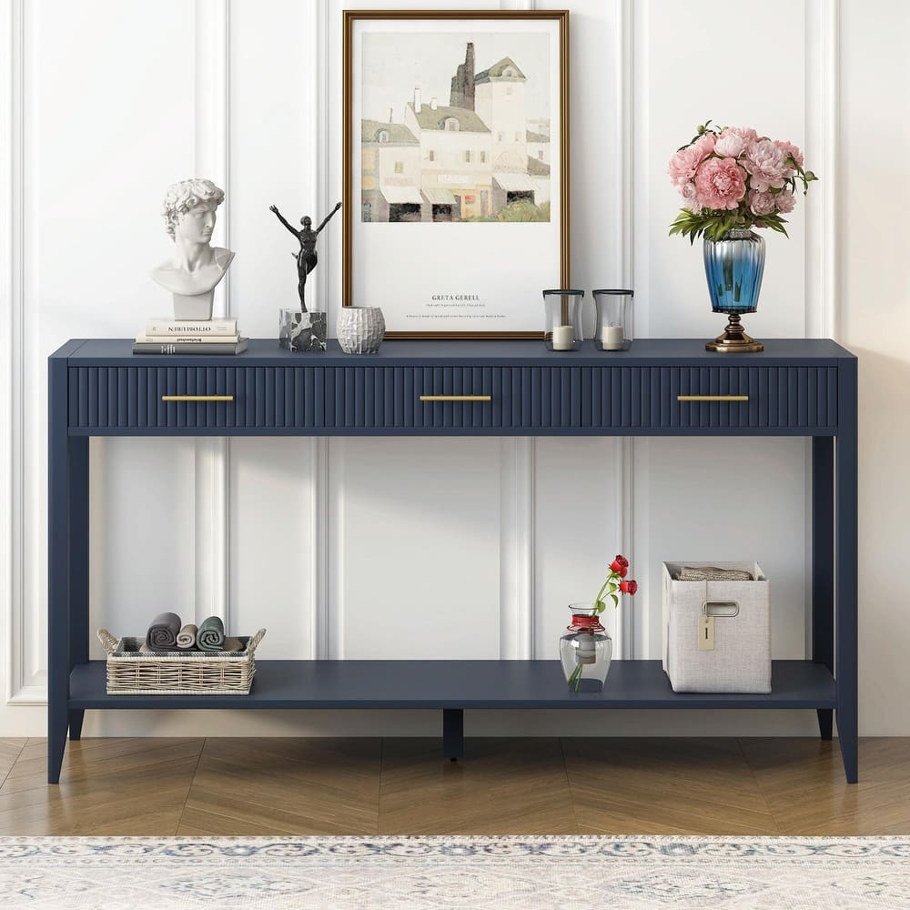 High-Quality Entryway Console Table with Vertical Stripe Drawers