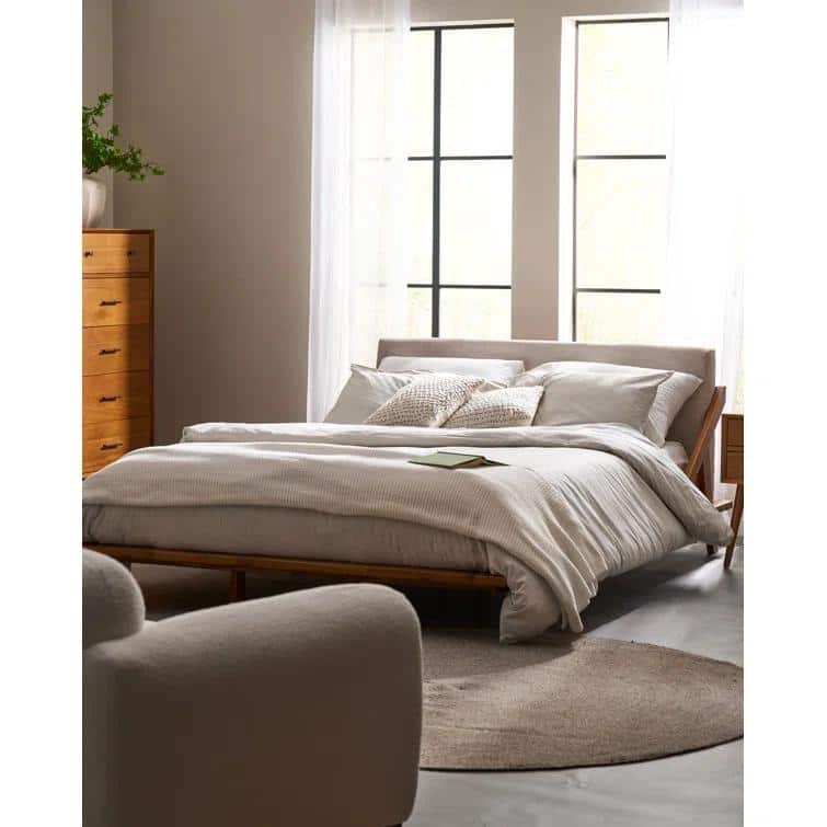 Christopher Knight Home - Breonca Modern Upholstered Platform Bed with Padded Headboard - Beige+Natural - California King