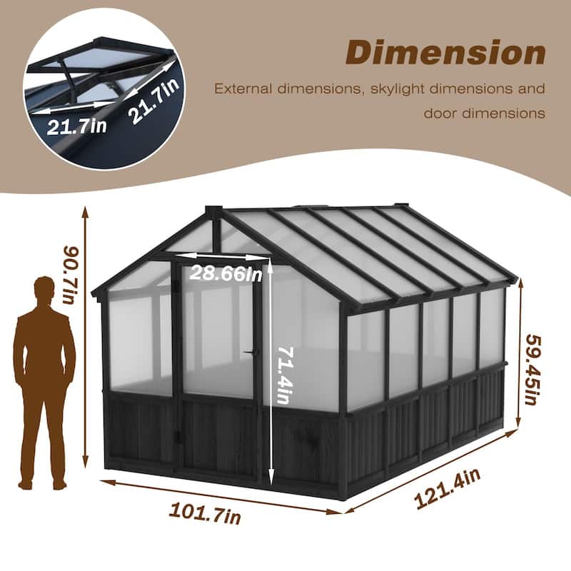 VEIKOUS Walk-in Wooden Greenhouse for Outside, Garden and Backyard, Black Greenhouse