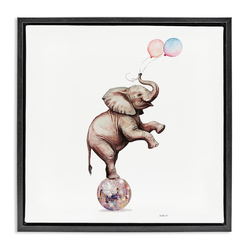 Stupell Elephant & Balloons Disco Framed Floater Canvas Wall Art Design By Amanda Greenwood - 25 x 25 - Black