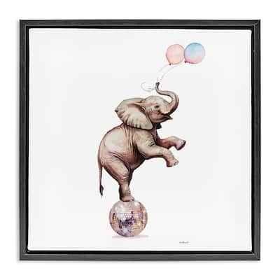 Stupell Elephant & Balloons Disco Framed Floater Canvas Wall Art Design By Amanda Greenwood