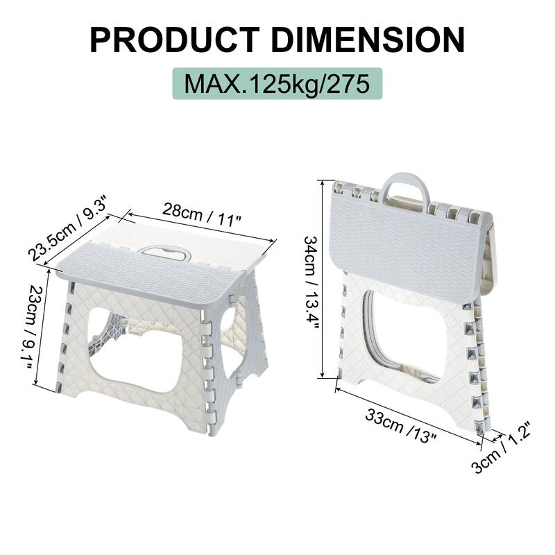 9" Folding Step Stool for Bathroom 275 lbs Capacity Indoors/Outdoors - 11 x 9.3 x 9.1inch - Grey
