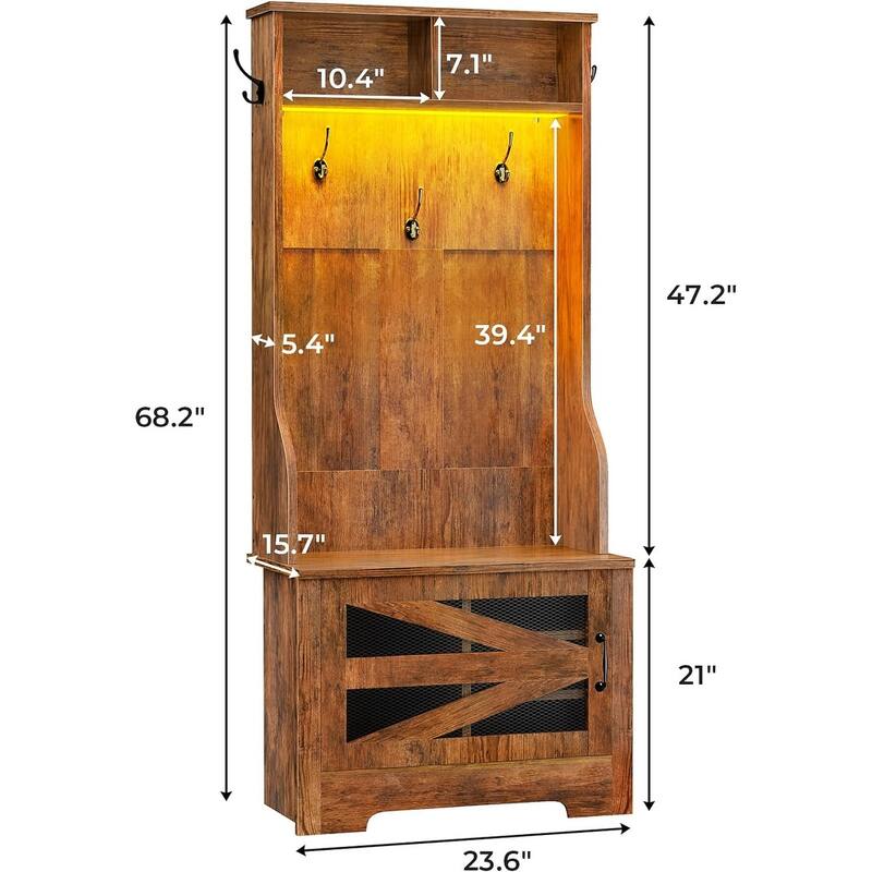 Hall Tree w/ Bench Shoe Storage Shoe Cubby Barn Door Adjustable Shelf