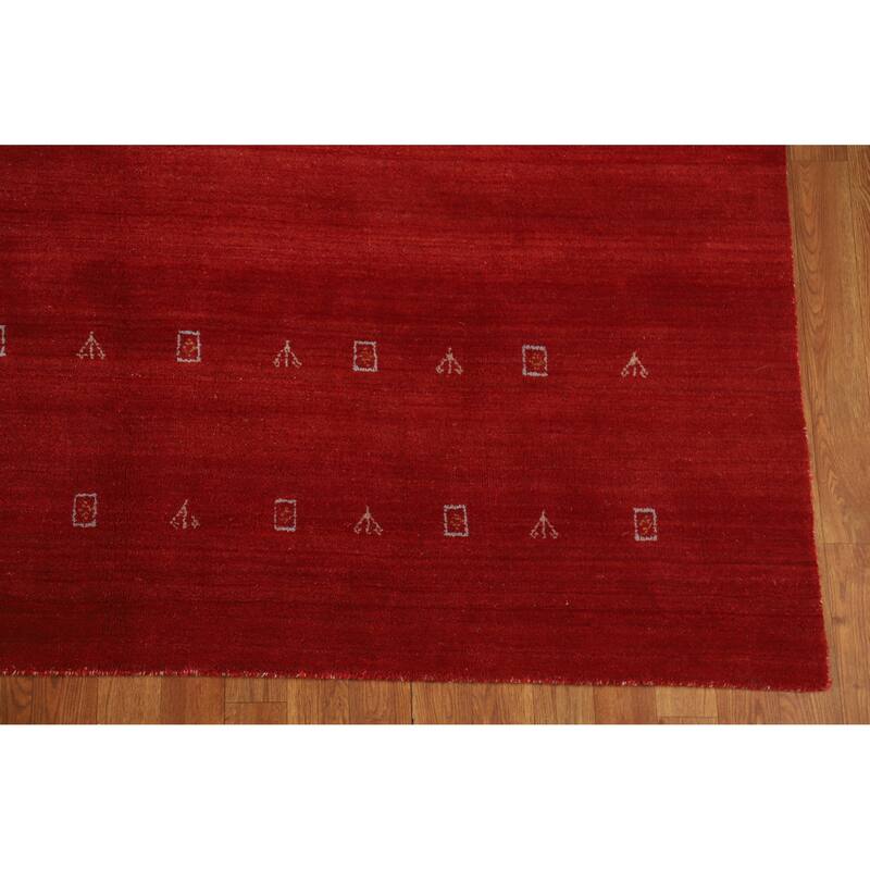 Hand Knotted Oriental 100% Wool Carpet Tribal Tribal Red Gabbeh Area Rug - 9' 9'' X 6' 8''