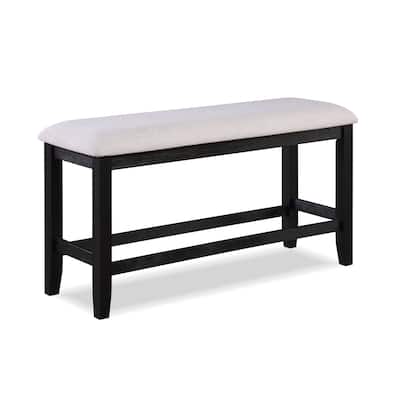 1pc Transitional Relaxed Vintage Style Charcoal Black Finish Counter Height Bench Fabric
