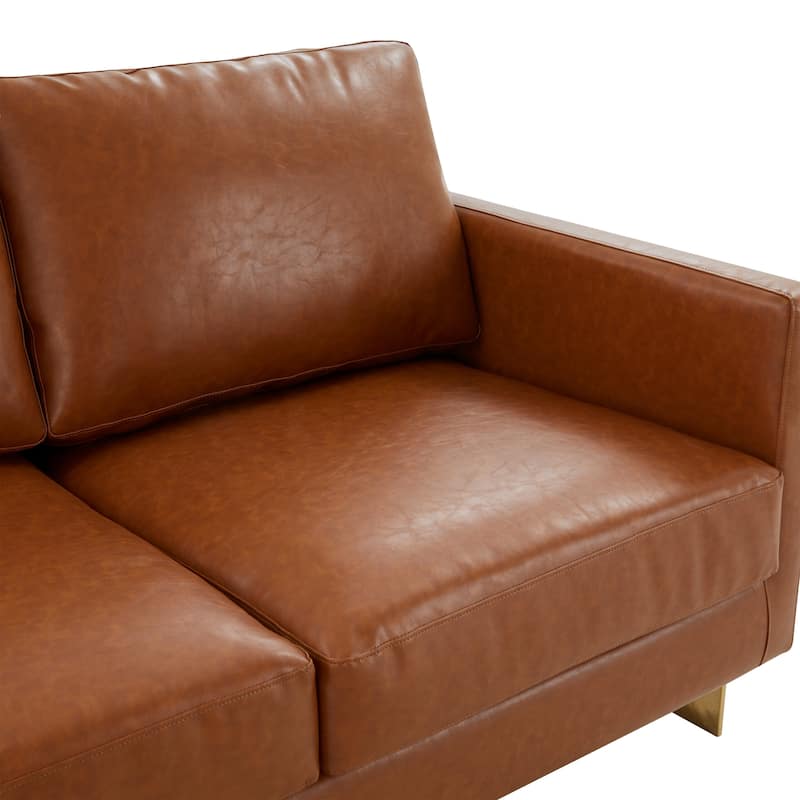 LeisureMod Lincoln Modern Upholstered Leather Sofa with Gold Frame - 83"