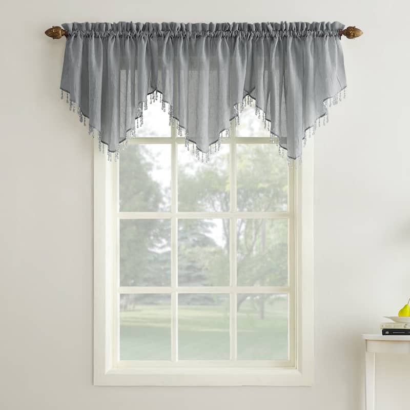 No. 918 Erica Crushed Voile Ascot Beaded Sheer Rod Pocket 1-Piece Curtain Valance - 51x24 - Charcoal Grey