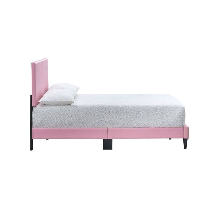 Modern Pink Faux Leather Full Bed Frame with Adjustable Headboard
