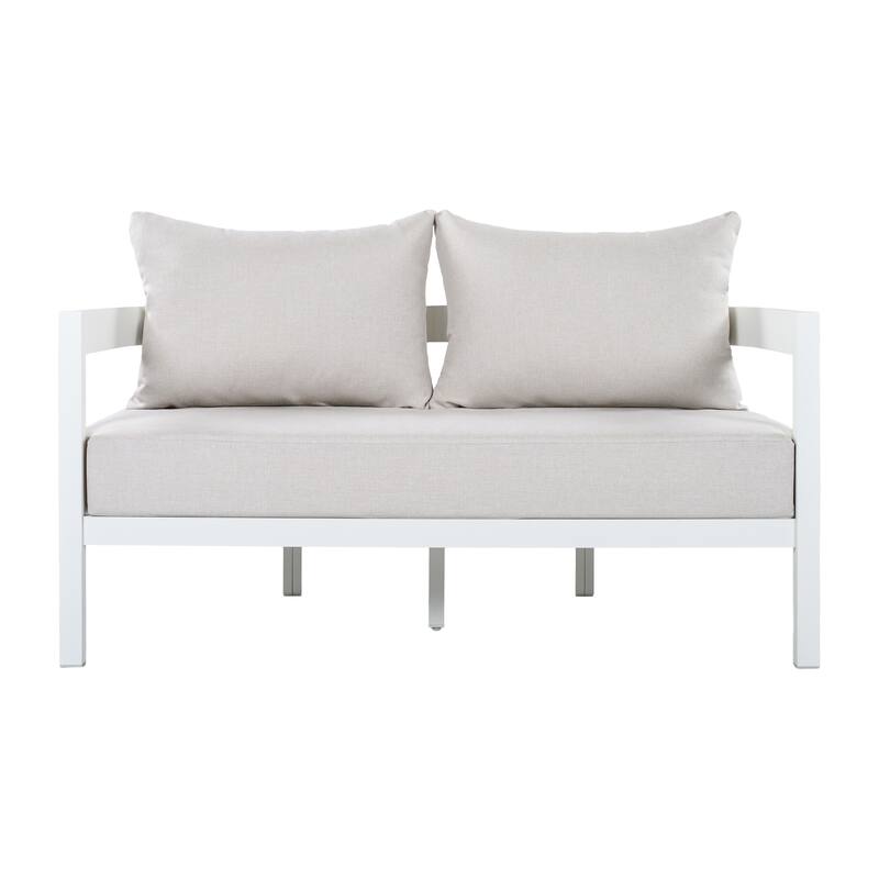 Christopher Knight Home - Modern 52.6" Outdoor Curved Back 2-Seater Loveseat with Aluminum Frame & Water-Resistant Cushions