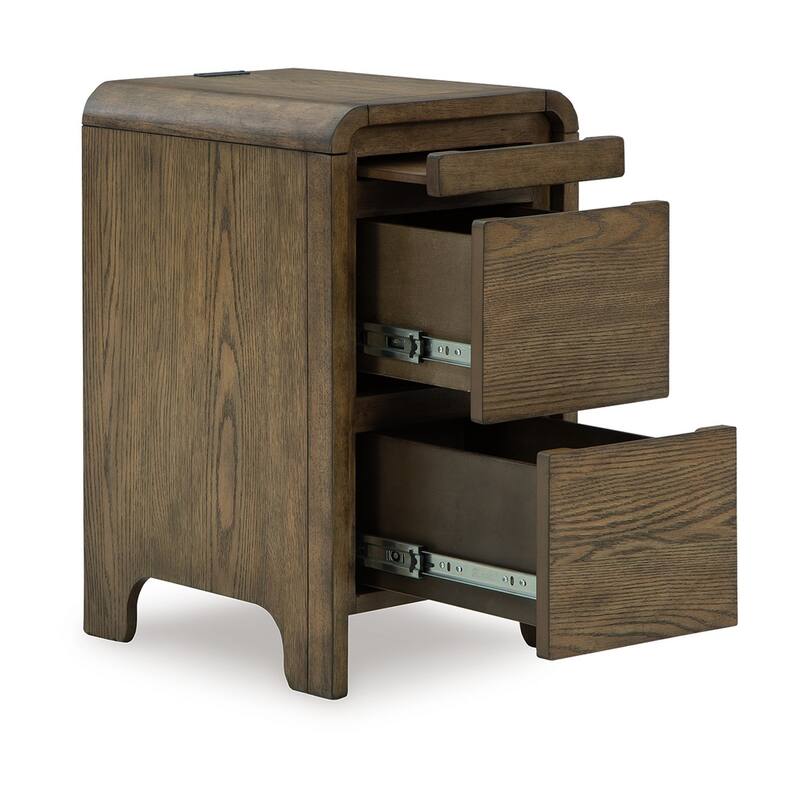 Accent Table, USB Charging Ports, 17 Inch Warm Brown Wood Veneer
