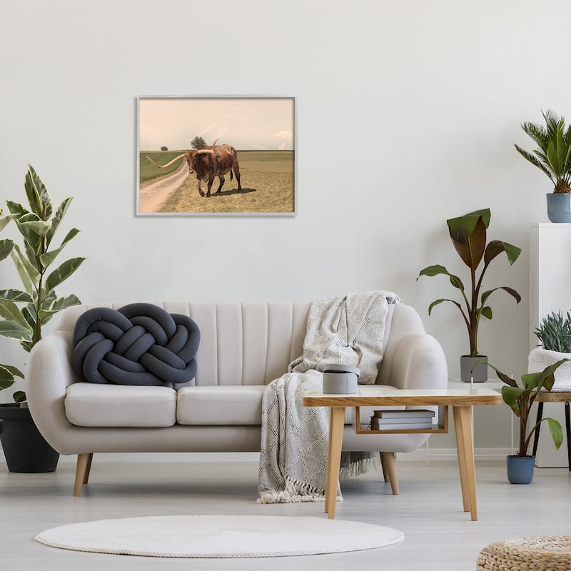 Stupell Longhorn Cattle Grazing Scenic Countryside Landscape Framed Wall Art, Design by Marcus Prime