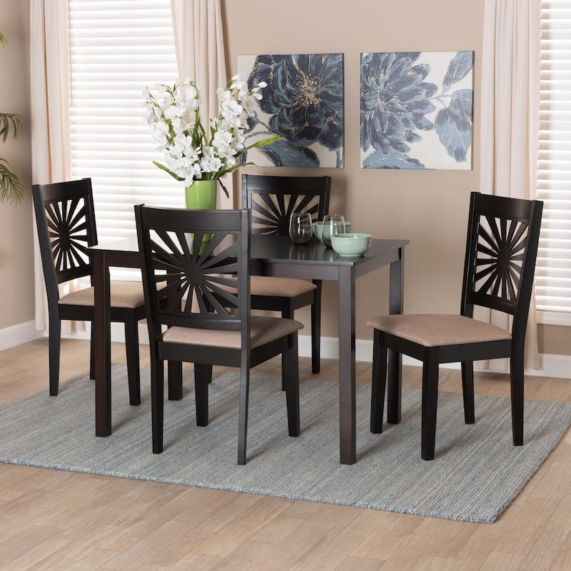 Olympia Modern styled Fabric Upholstered and Brown Finished Wood Dining Set