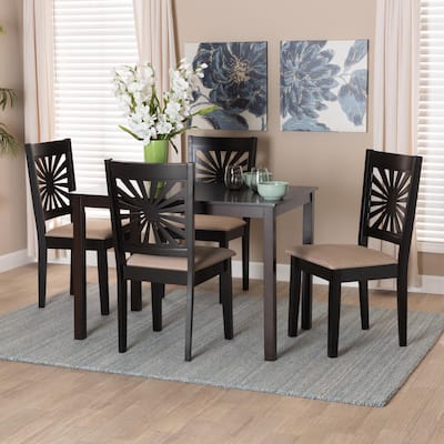 Olympia Modern styled Fabric Upholstered and Brown Finished Wood Dining Set