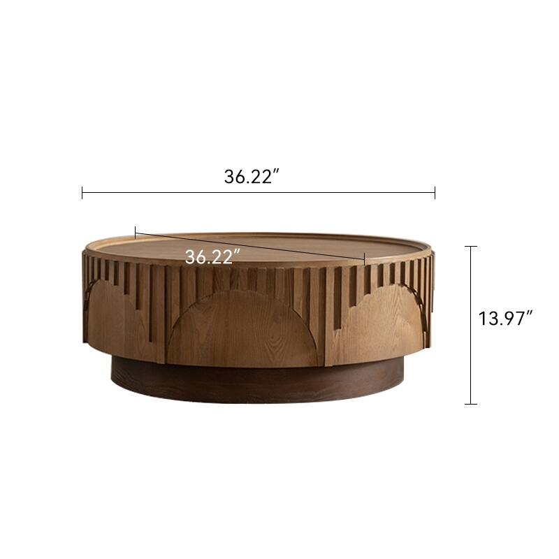 Handcrafted Coffee Table End Table with Fluted Design, Round Accent Table Cocktail Table with Mushroom Silhouette