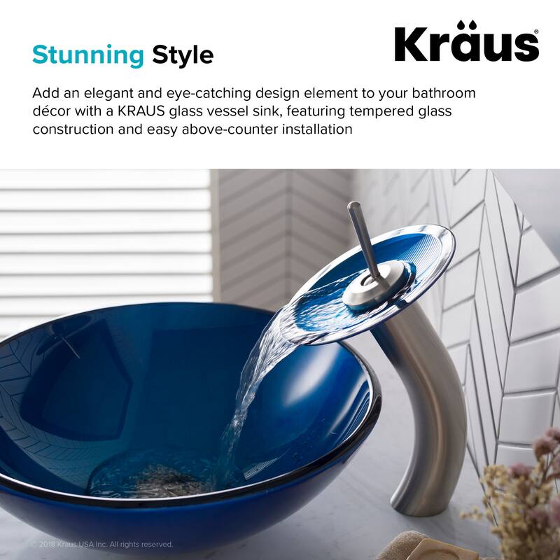 Kraus 16-1/2" Irruption Blue Glass Vessel Bathroom Sink Only - Galaxy Blue
