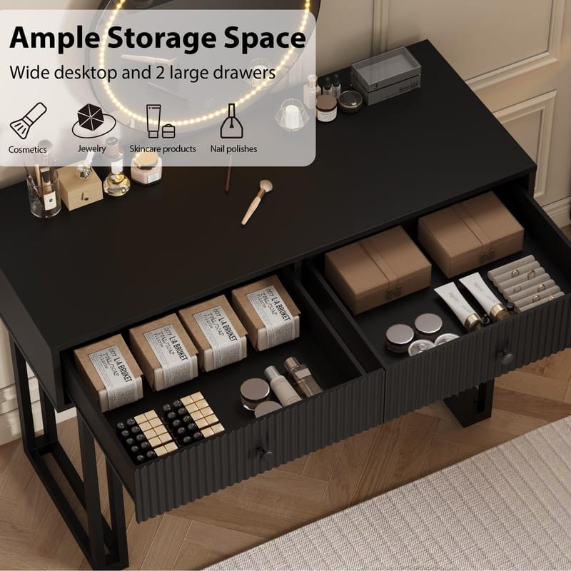 49.2" Vanity Desk with Mirror and Lights, Modern Makeup Table with 2 Drawers