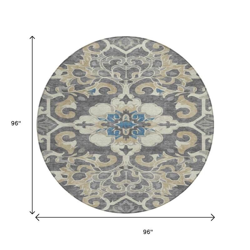 HomeRoots Damask Traditional Rectangle Outdoor Rug