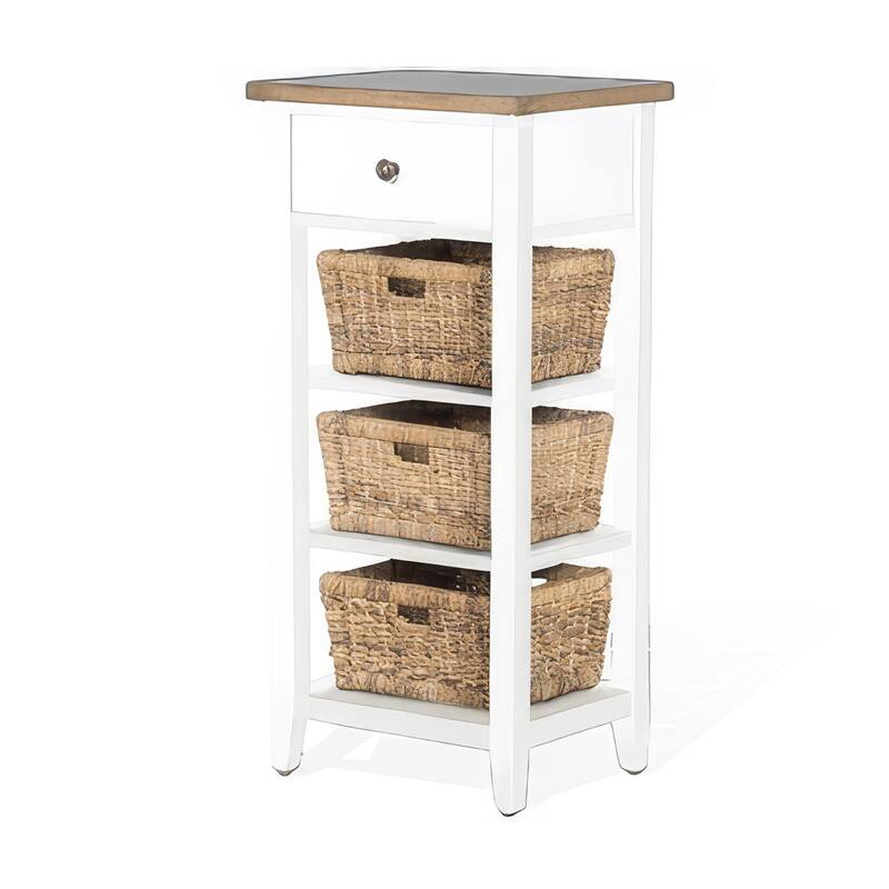 16 in. White and Natural Brown Rectangle Wood End Table, Sturdy Build End Side Table for Living Rooms