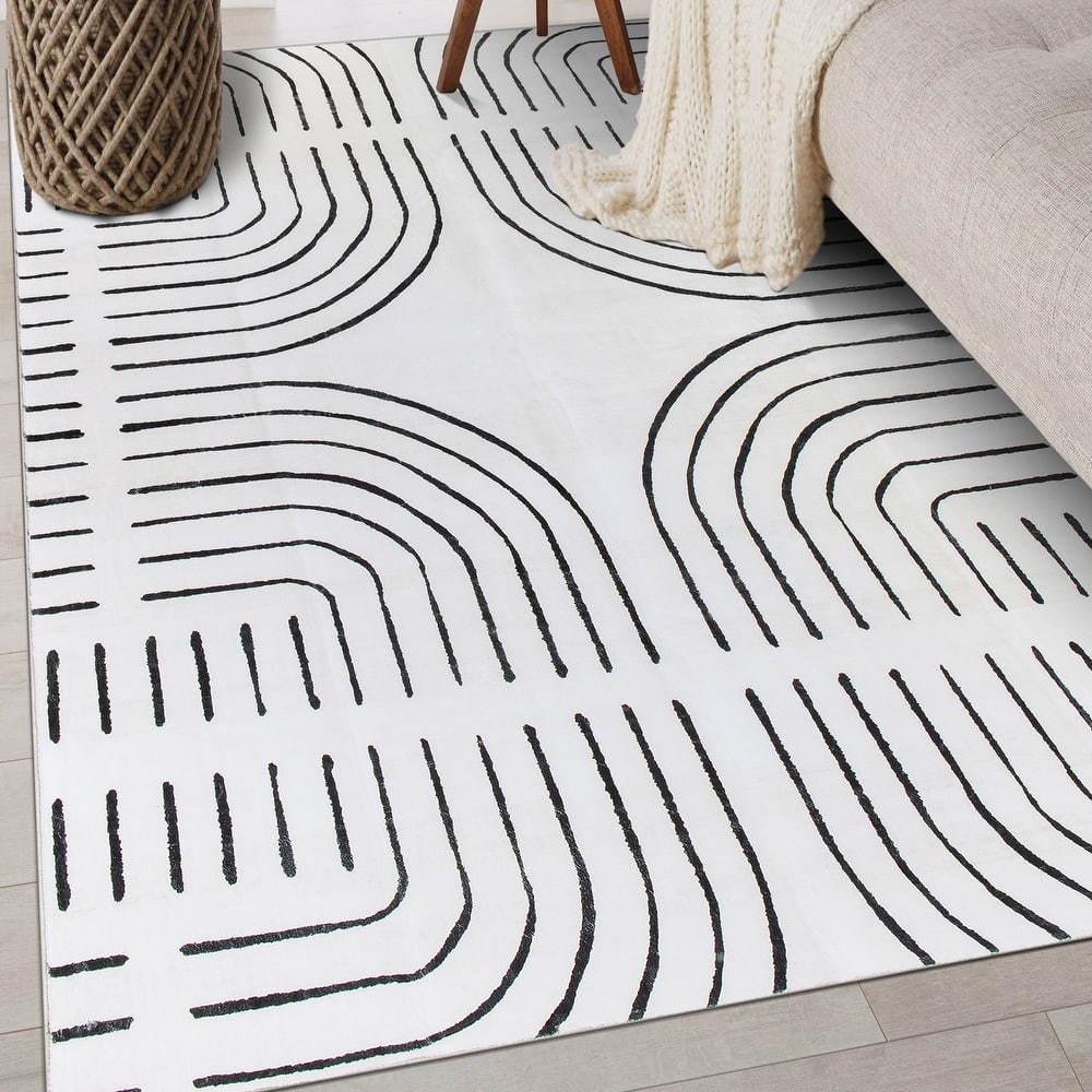 World Rug Gallery Bohemian Lines Washable Non-Slip Area Rug