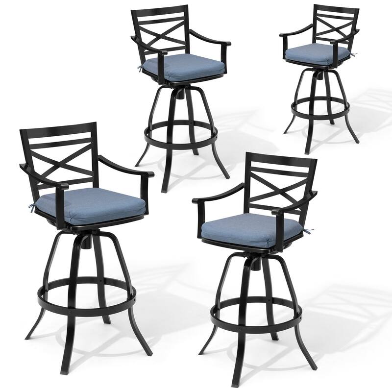 Outdoor Bar Stools Patio Aluminum Swivel Barstools with Sunbrella Cushion
