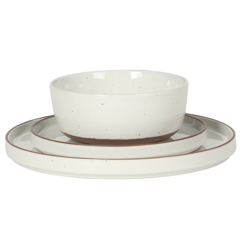 Gibson Elite Northrock Stoneware Dinnerware Set, 16-Piece Service for 4 - Plates & Bowls with Hand-Painted Terracotta Base