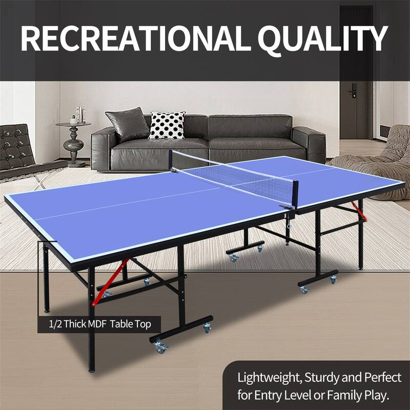 8ft Mid-Size Table Tennis Table Foldable,Portable Ping Pong Table Set