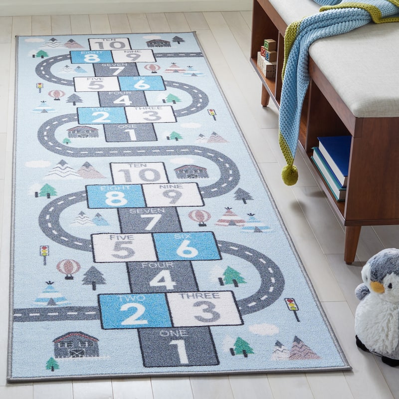 SAFAVIEH Kids Playhouse Machine Washable Slip Resistant Arendine Hopscotch Area Rug - 2'2" x 8' Runner - Grey/Blue