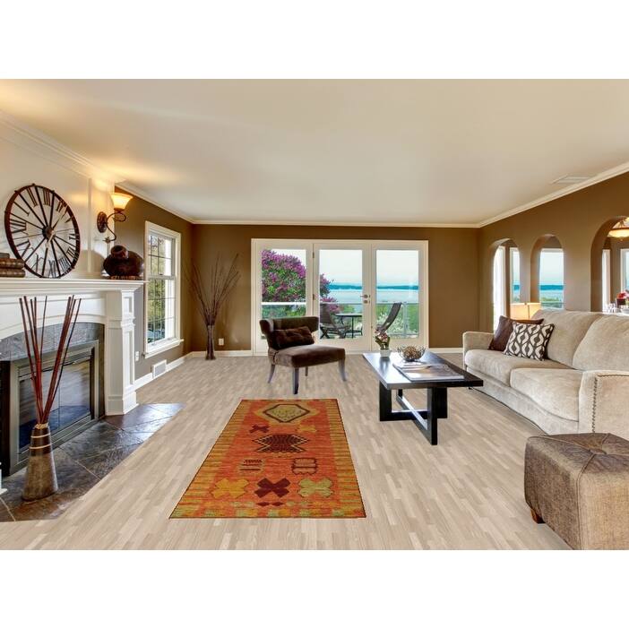 Geometric Orange Moroccan Oriental Runner Rug Hand-Knotted Wool Carpet - 3'1" x 9'9"