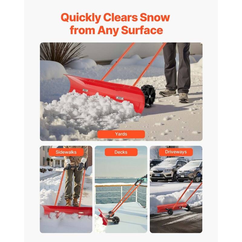 Rolling Snow Shovel with 37.8" Wide Blade and Dual Directional Tilt for Driveway and Walkway Clearing - 37.61” x 16.54” x 52.96”