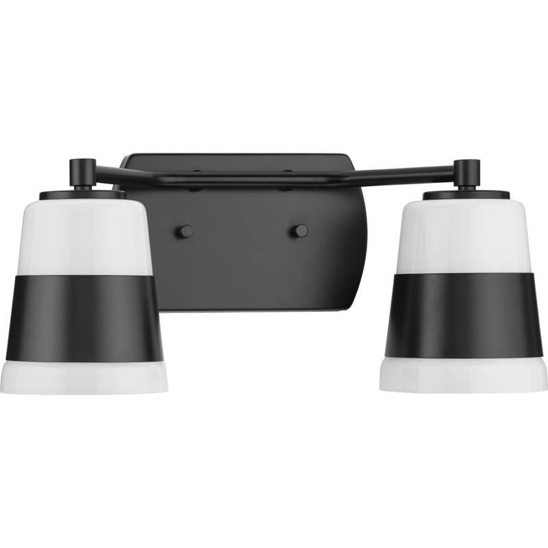 Haven Collection Two-Light Matte Black Opal Glass Luxe Industrial Bath Light - 16 in x 6.75 in x 7 in - 16 in x 6.75 in x 7 in