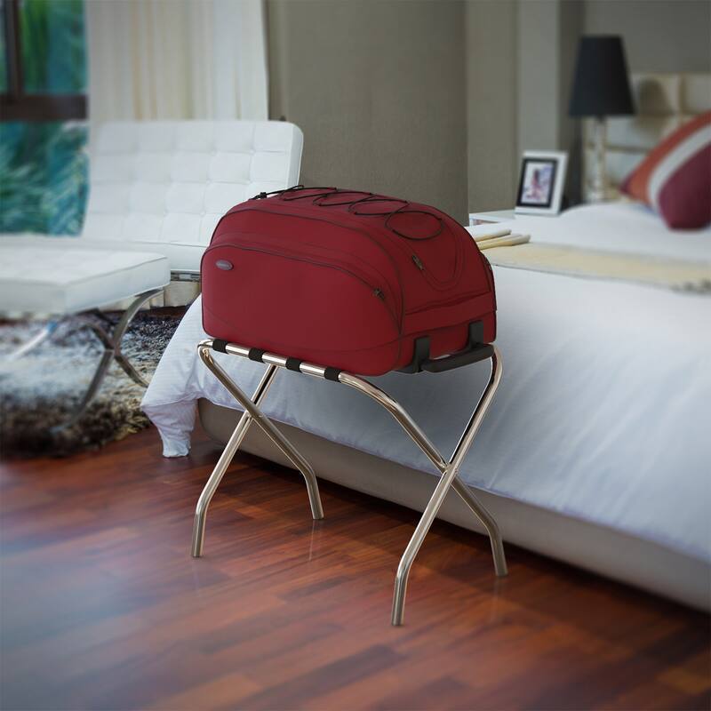 Chrome Folding Luggage Rack and Suitcase Stand by Lavish Home