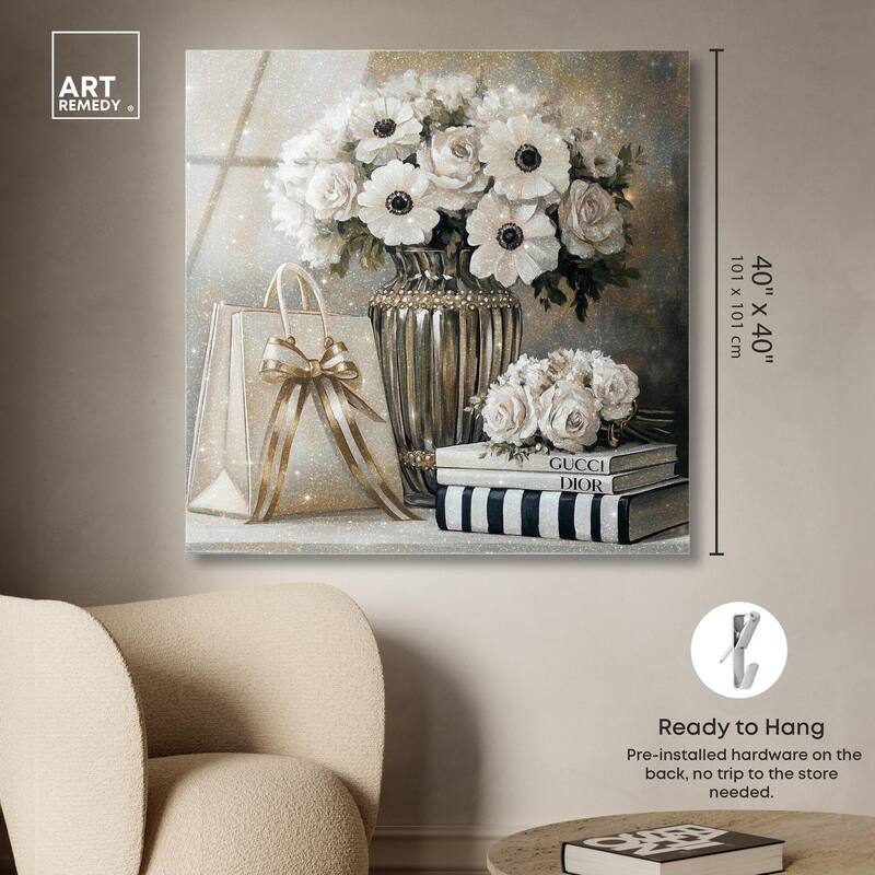 Elegant Flowers Books Neutral Acrylic by Art Remedy, Ready to Hang