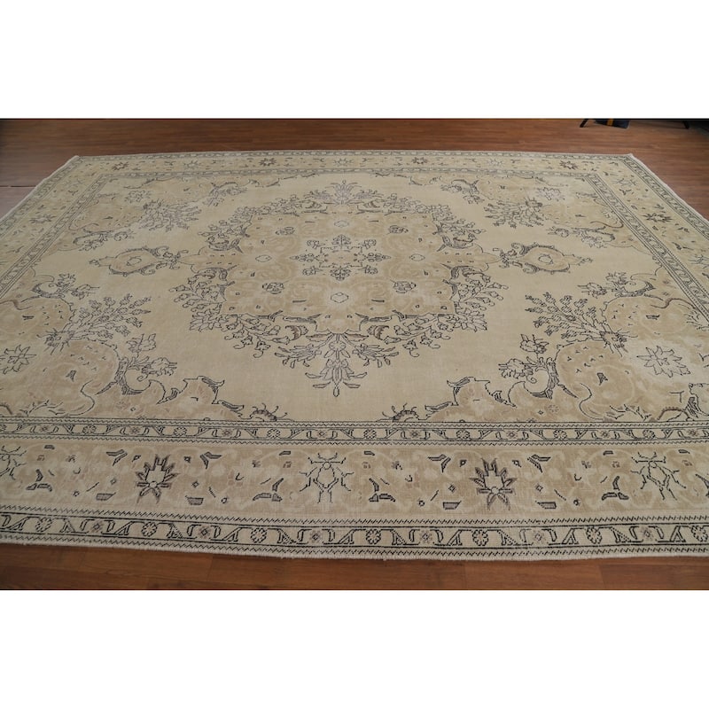 Medallion Tabriz Persian Rug Floral Hand-Knotted Wool Carpet - 9'8"x 13'2"