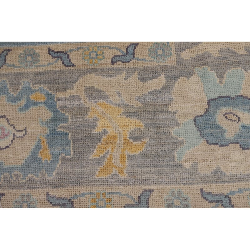Blue Floral Oushak Turkish Area Rug Hand-Knotted Wool Carpet - 8'3"x 10'1"