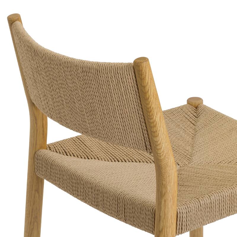 Erie Solid Wood and Woven Paper Cord Bar or Counter Height Chair Bar Stool