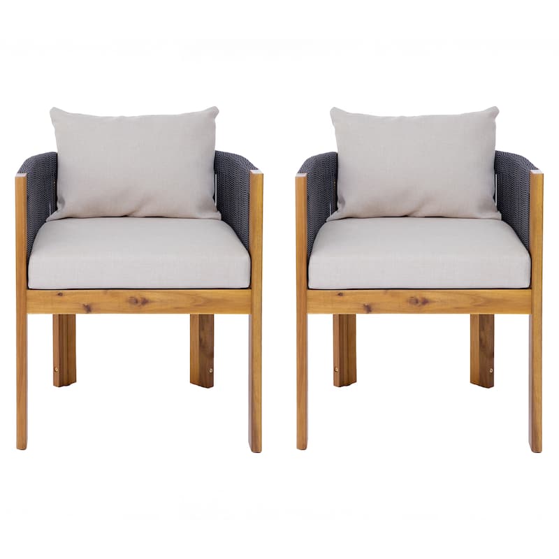 Christopher Knight Home- Alex Patio Acacia Wood Dining Chairs With Rope Armrests (Set of 2)