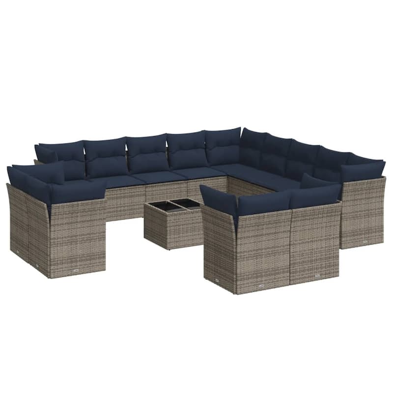 vidaXL Patio Sofa Set with Cushions Outdoor Conversation Furniture Poly Rattan - 21.7" x 24.4" x 27.2"