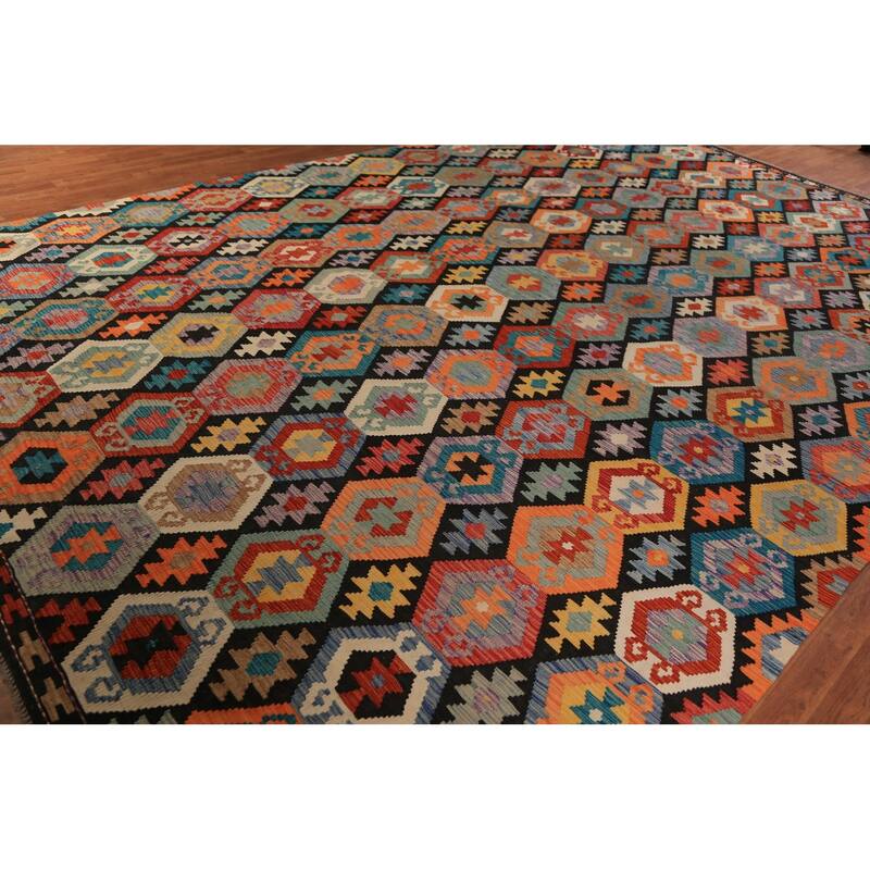 All-Over Kilim Oriental Large Rug Flatweave Wool Carpet - 10'4"x 15'10"